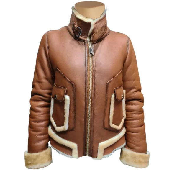 Avani’s Brown Sheepskin Shearling Jacket with Cream Fur Trims
