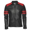 Black moto style jacket with shoulder and arm patches - Image 2