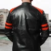 Black moto style jacket with shoulder and arm patches - Image 3