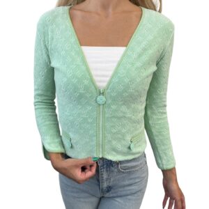 LOUIS VUITTON Vintage LV Monogram Zipped Jacket Light Green Cotton Velour