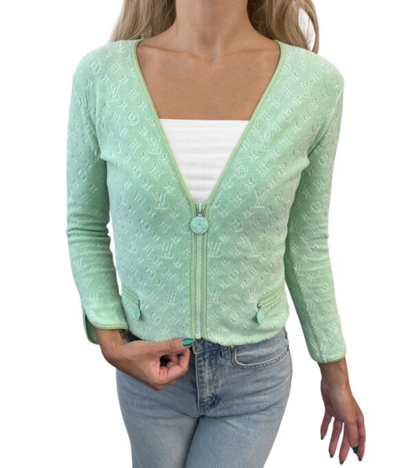LOUIS VUITTON Vintage LV Monogram Zipped Jacket Light Green Cotton Velour