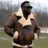 Rocco Vintage Distressed Brown Aviator bomber shearling jacket with hoodie - Image 2